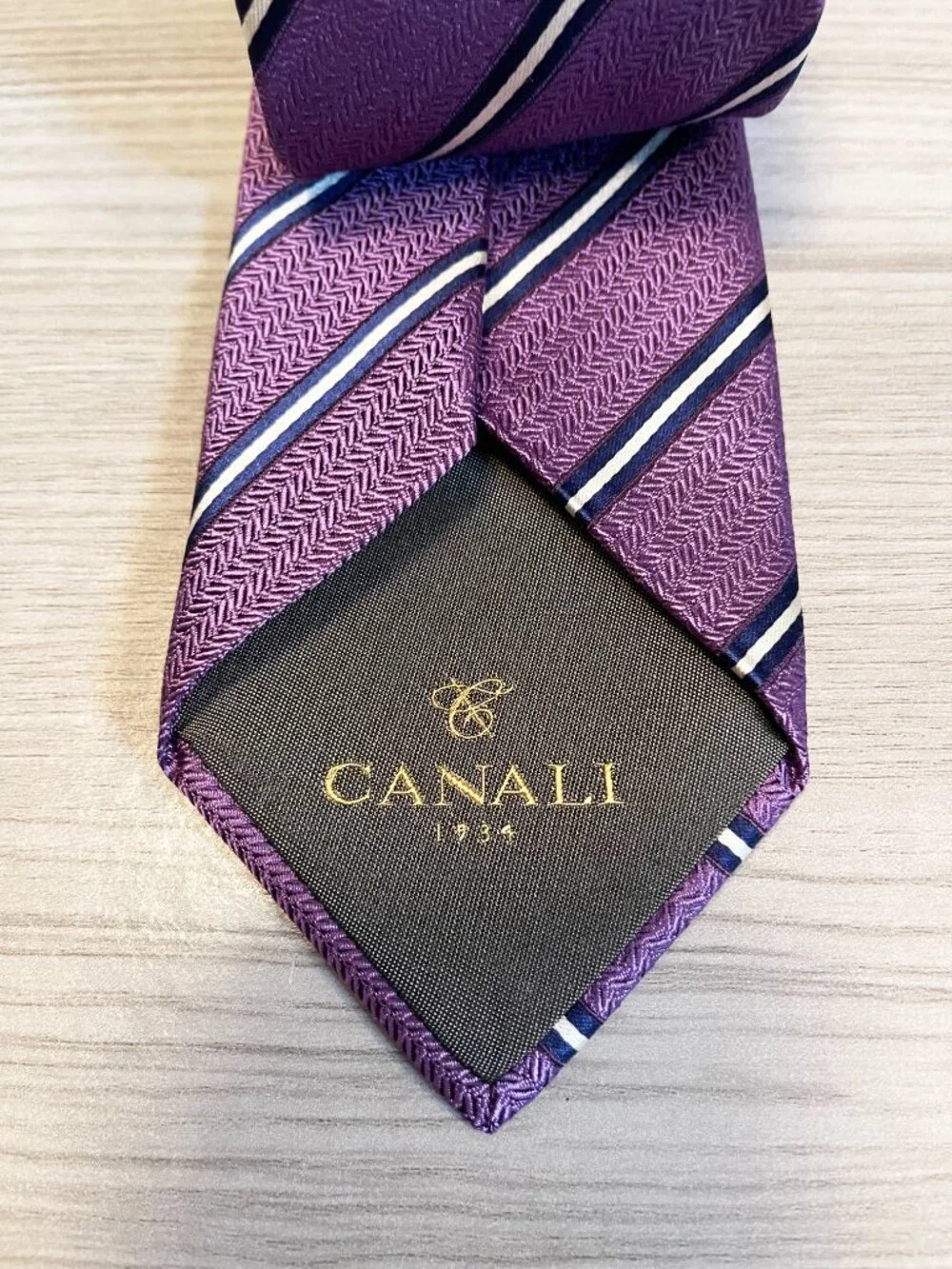 Canali 1934 Purple Striped 100% Silk Italian Designer Men's Necktie